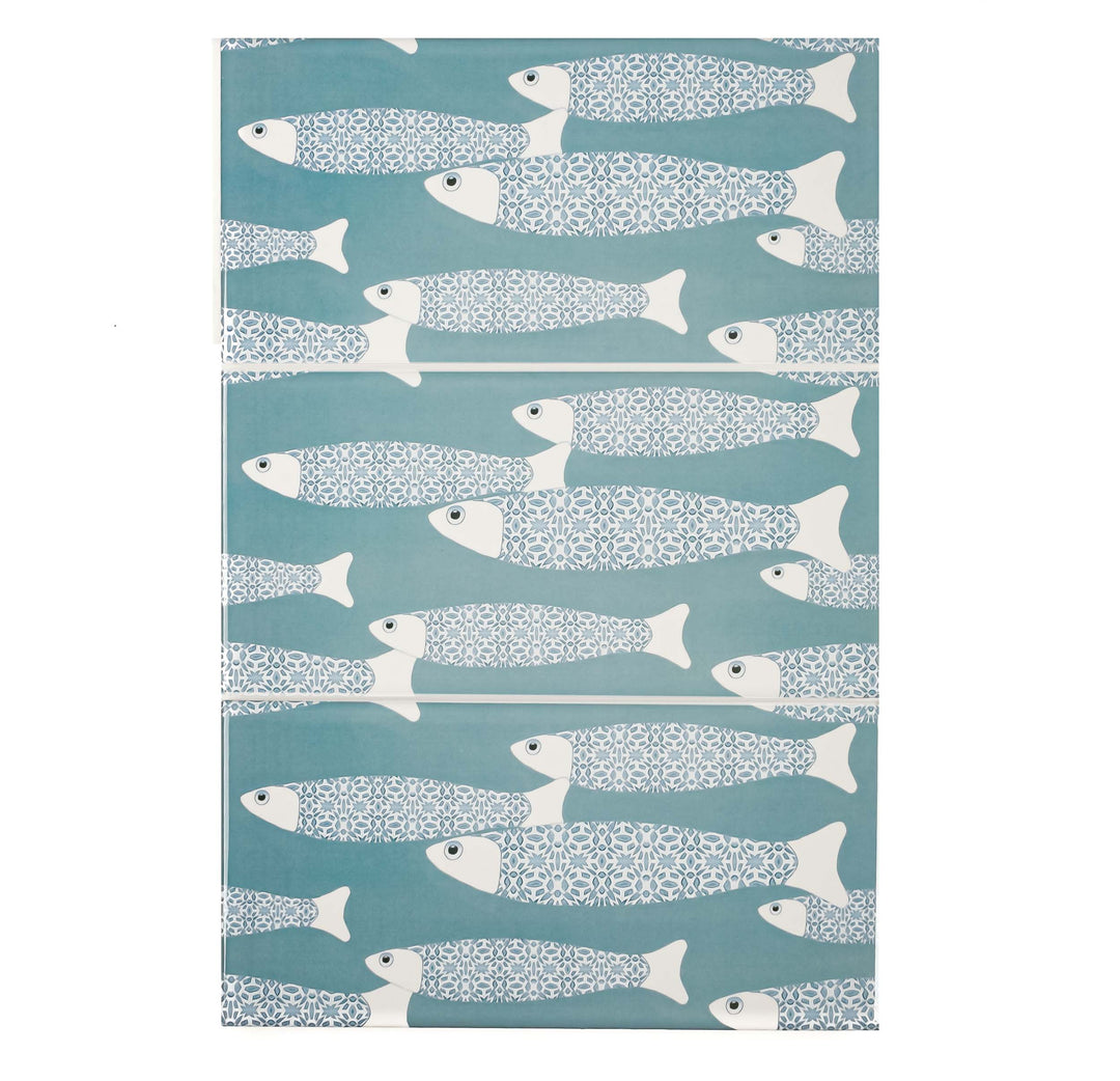 Grey Blue Ocean Shoal tiles - 20x10cm -  FIRED INK Version