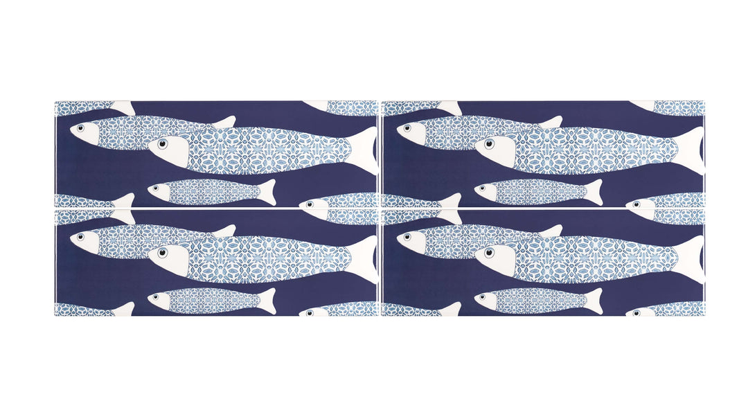 Navy Blue Ocean Shoal tiles - 30x10cm -  FIRED INK Version