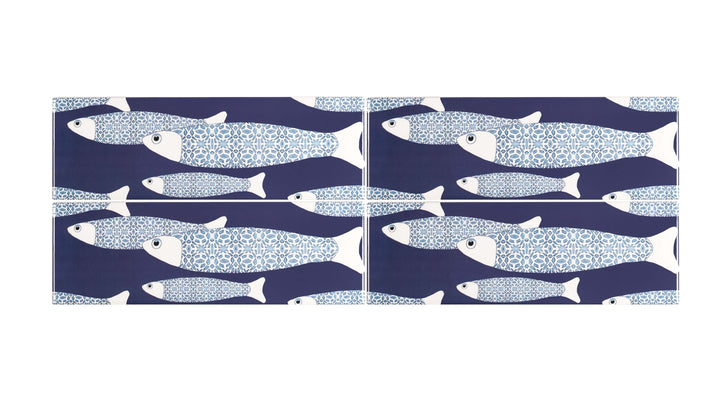 Navy Blue Ocean Shoal tiles - 30x10cm -  FIRED INK Version