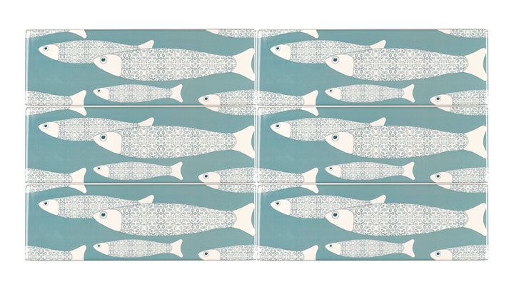 Grey Blue Ocean Shoal tiles - 30x10cm -  FIRED INK Version