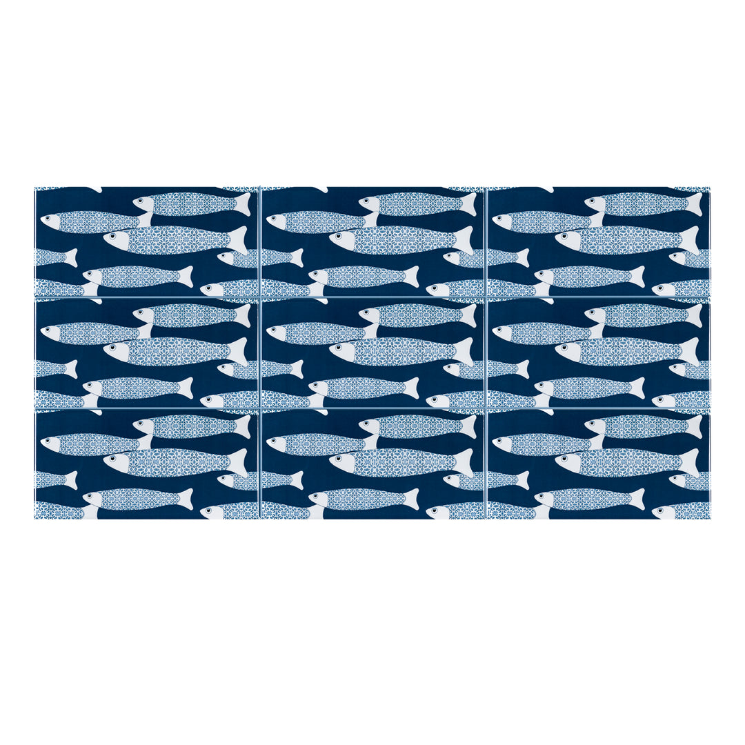 Navy Blue Ocean Shoal tiles - 20x10cm -  FIRED INK Version
