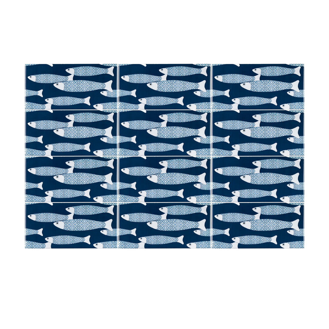 Navy Blue Ocean Shoal tiles - 20x10cm -  FIRED INK Version