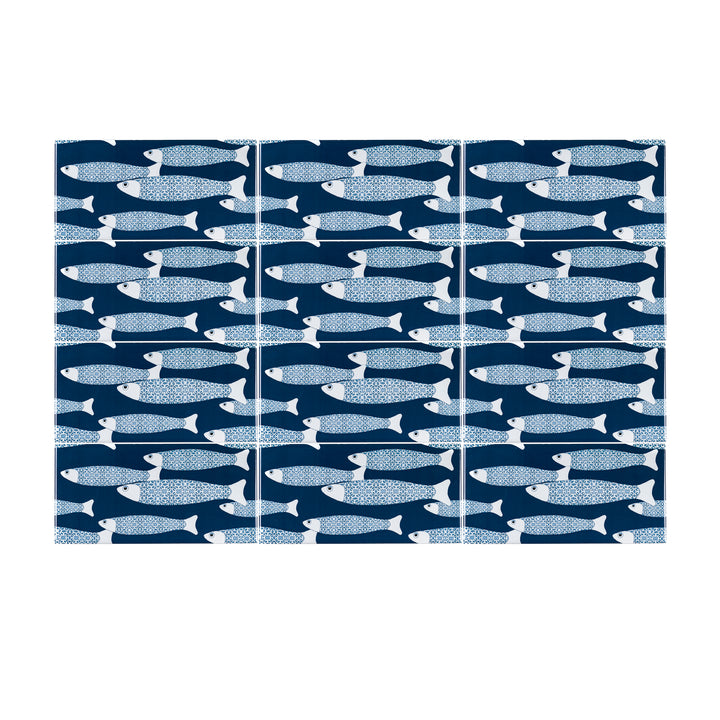 Navy Blue Ocean Shoal tiles - 20x10cm -  FIRED INK Version