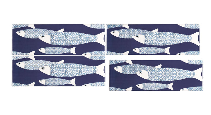 Navy Blue Ocean Shoal tiles - 30x10cm -  FIRED INK Version