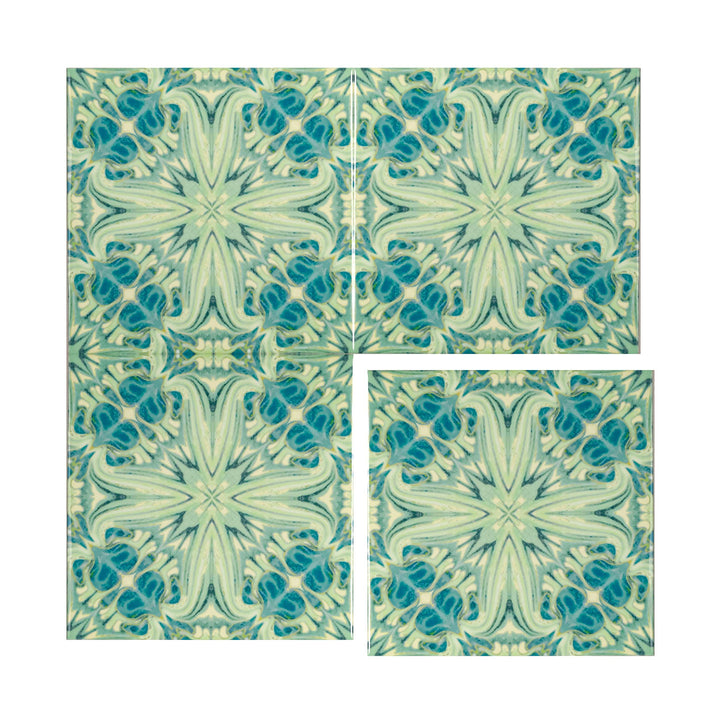 Blue Green Vintage Botanical Tiles