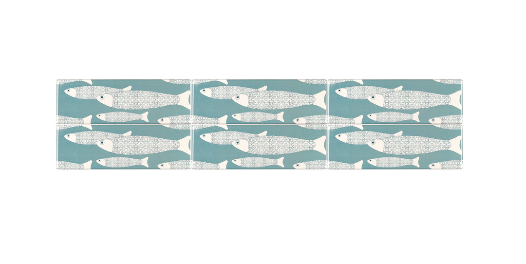 Grey Blue Ocean Shoal tiles - 30x10cm -  FIRED INK Version