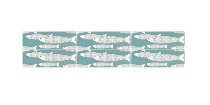 Grey Blue Ocean Shoal tiles - 30x10cm -  FIRED INK Version