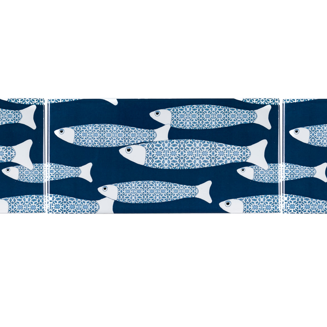Navy Blue Ocean Shoal tiles - 20x10cm -  FIRED INK Version
