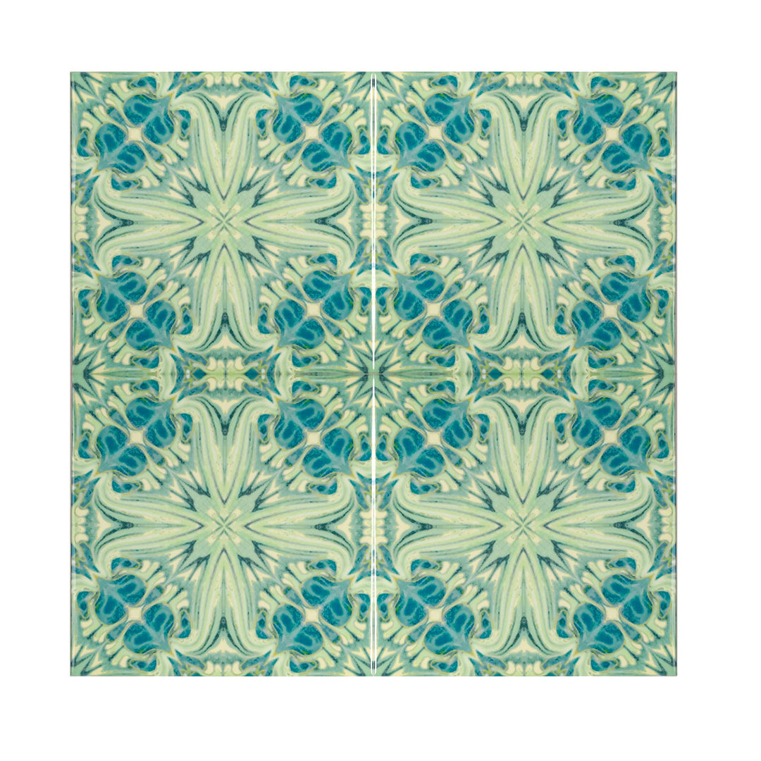 Blue Green Vintage Botanical Tiles
