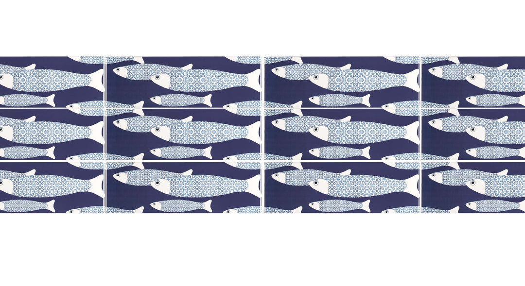 Navy Blue Ocean Shoal tiles - 30x10cm -  FIRED INK Version