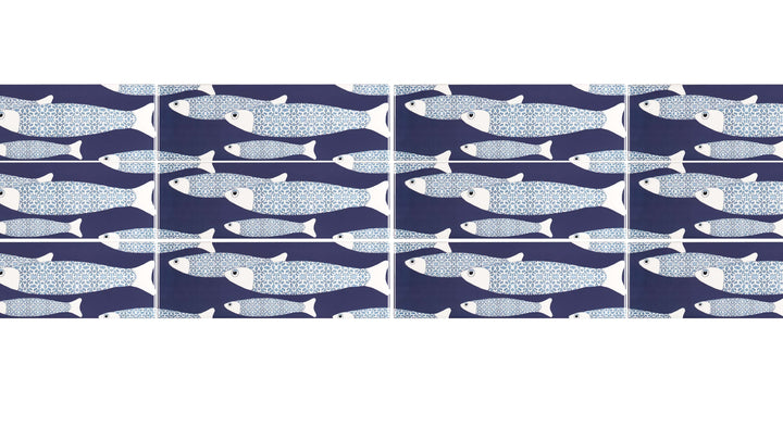 Navy Blue Ocean Shoal tiles - 30x10cm -  FIRED INK Version