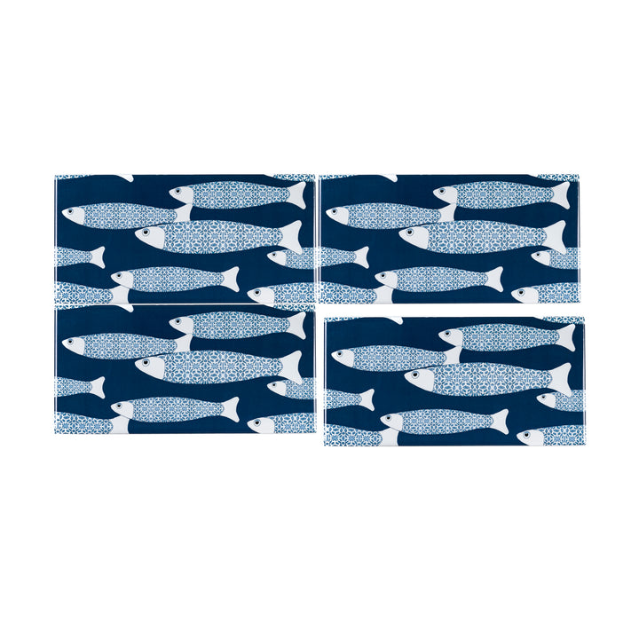 Navy Blue Ocean Shoal tiles - 20x10cm -  FIRED INK Version
