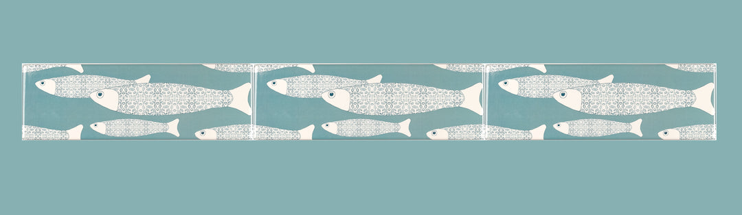 Grey Blue Ocean Shoal tiles - 30x10cm -  FIRED INK Version