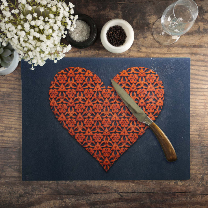 Red-Orange / Dark Grey-Blue Heart Worktop Saver