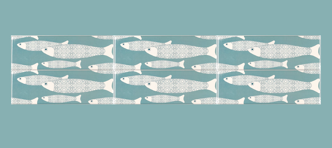 Grey Blue Ocean Shoal tiles - 30x10cm -  FIRED INK Version