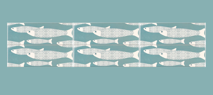 Grey Blue Ocean Shoal tiles - 30x10cm -  FIRED INK Version
