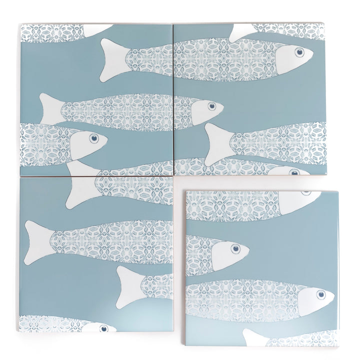 SALE SET of 4x Ocean Shoal tiles - Grey Blue - Large Scale (15.2cm)