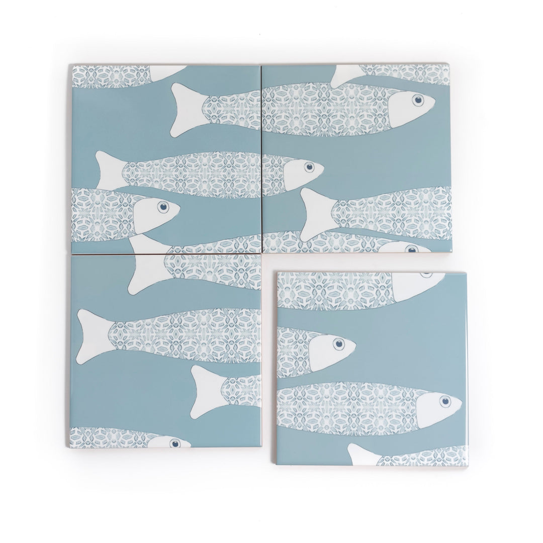 SALE SET of 4x Ocean Shoal tiles - Grey Blue - Large Scale (15.2cm)