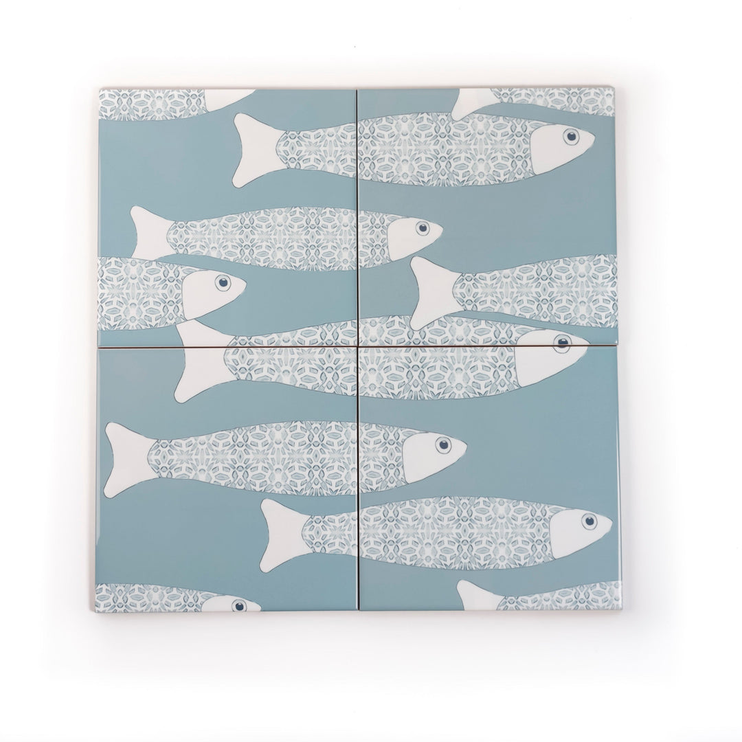 SALE SET of 4x Ocean Shoal tiles - Grey Blue - Large Scale (15.2cm)