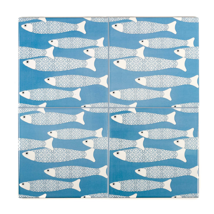 Ocean Shoal tile - Mid-blue -  FIRED INK Version