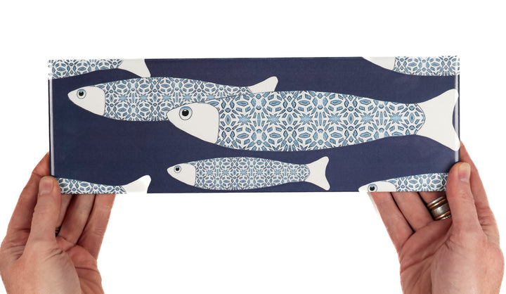 Navy Blue Ocean Shoal tiles - 30x10cm -  FIRED INK Version