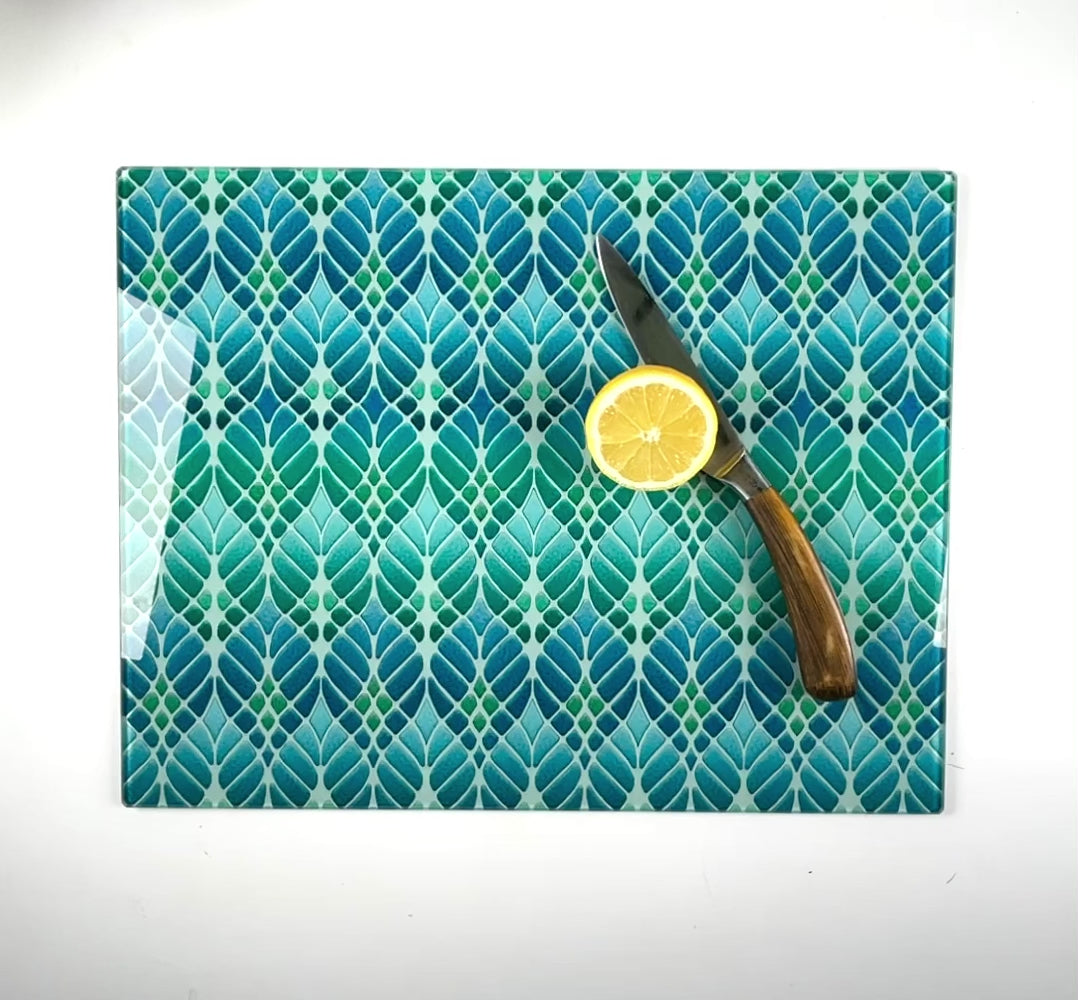 Interwoven Trees Worktop Protector - Blue / Turquoise
