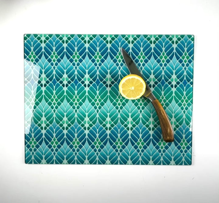 Interwoven Trees Worktop Protector - Blue / Turquoise