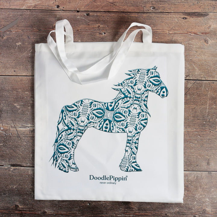 SALE  Horse Tote Bag - small white (short handles)