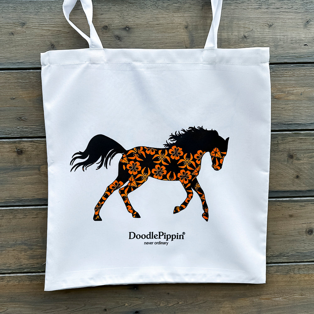 SALE Running Horse Tote Bag - small white (short handles)