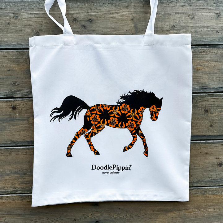 SALE Running Horse Tote Bag - small white (short handles)