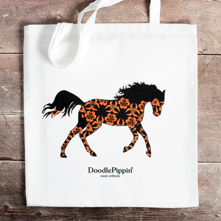 SALE Running Horse Tote Bag - small white (short handles)
