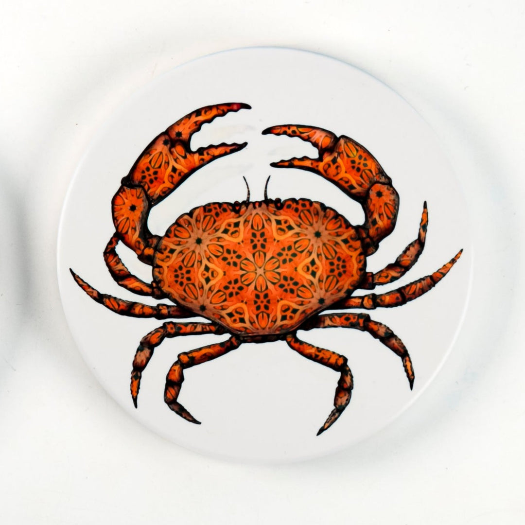 SALE : Set of 2x Crab on White Ceramic Coasters- Cork Backed