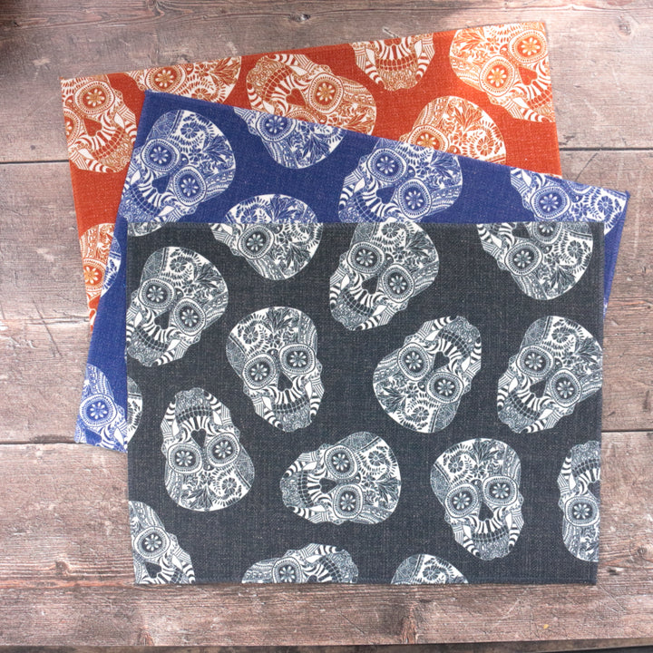 SALE : Illustrated Skull Placemats - Mixed Colours Set of 3