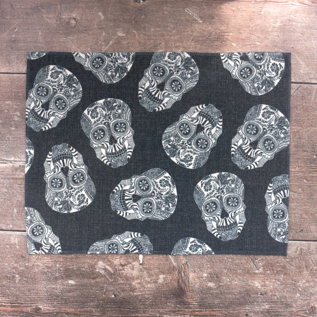 SALE : Illustrated Skull Placemats - Mixed Colours Set of 3