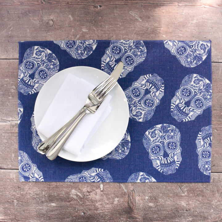 SALE : Illustrated Skull Placemats - Mixed Colours Set of 3