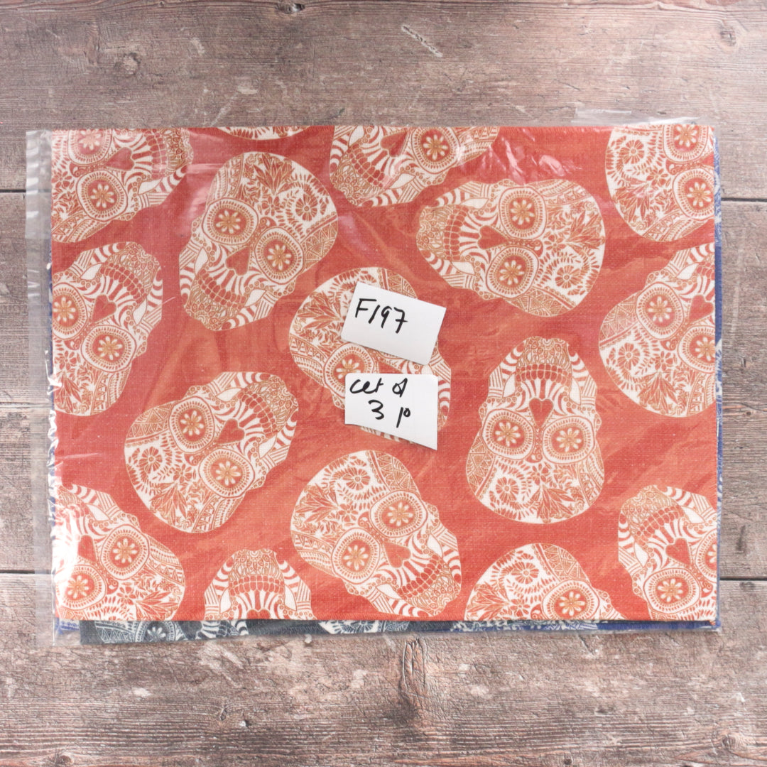 SALE : Illustrated Skull Placemats - Mixed Colours Set of 3