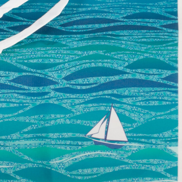 SALE SECOND: Caribbean Boat Blue Tote Bag - small white