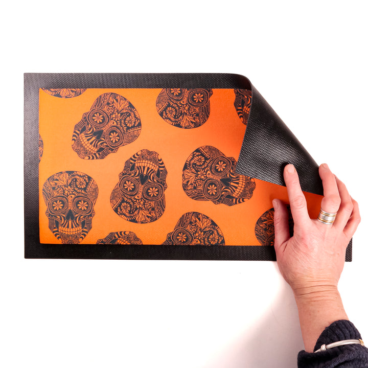 SALE Orange Skull Pet Food Placemat