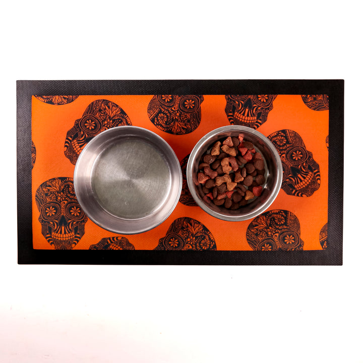 SALE Orange Skull Pet Food Placemat