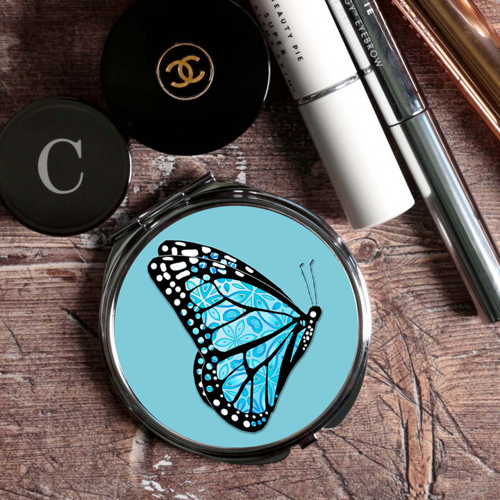 Blue Butterfly Compact Folding Mirror
