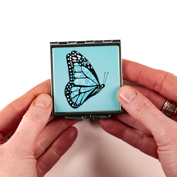 Blue Butterfly Compact Folding Mirror