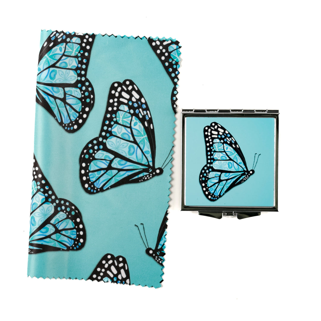 Blue Butterfly Compact Folding Mirror