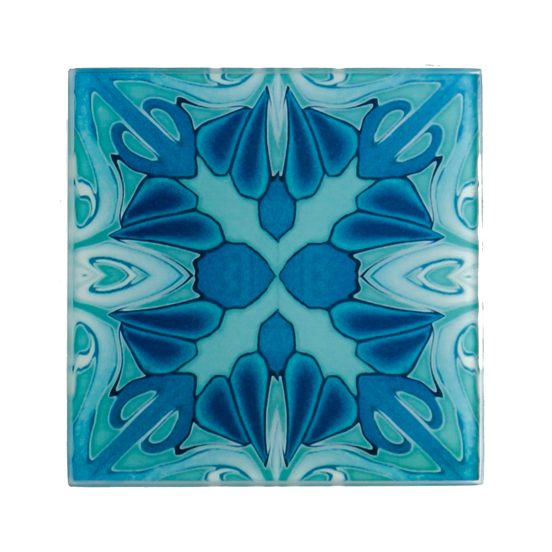 Turquoise Art Deco Glass Coaster Set