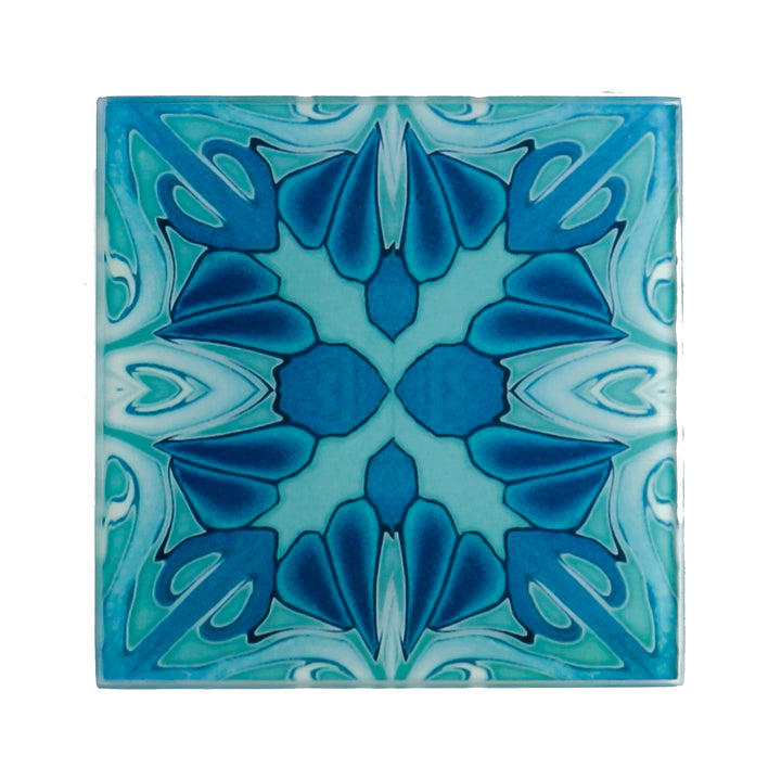 Turquoise Art Deco Glass Coaster Set