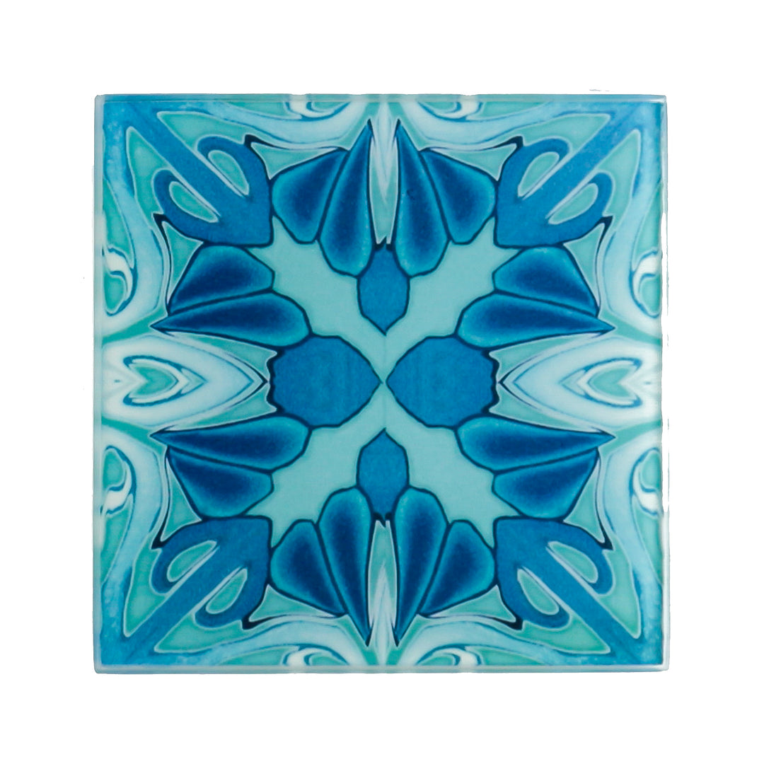Turquoise Art Deco Glass Coaster Set