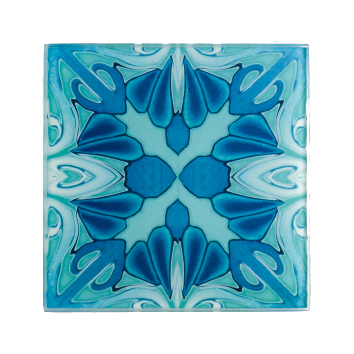 Turquoise Art Deco Glass Coaster Set