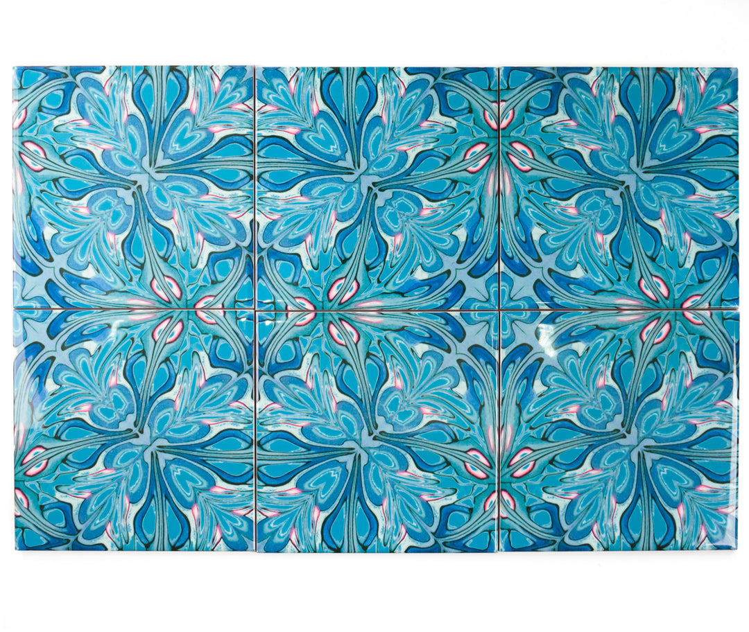Flourishing Garden tiles - blue version - large scale