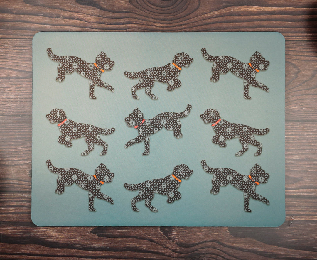 SALE Bounding Cockapoo Large Pet Food Mat - Dark Grey / Red