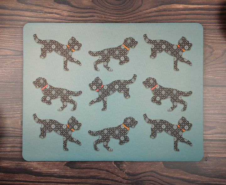 SALE Bounding Cockapoo Large Pet Food Mat - Dark Grey / Red