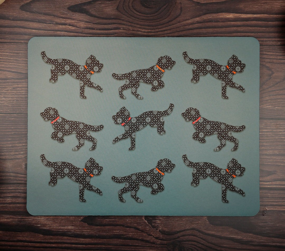 SALE Bounding Cockapoo Large Pet Food Mat - Dark Grey / Red